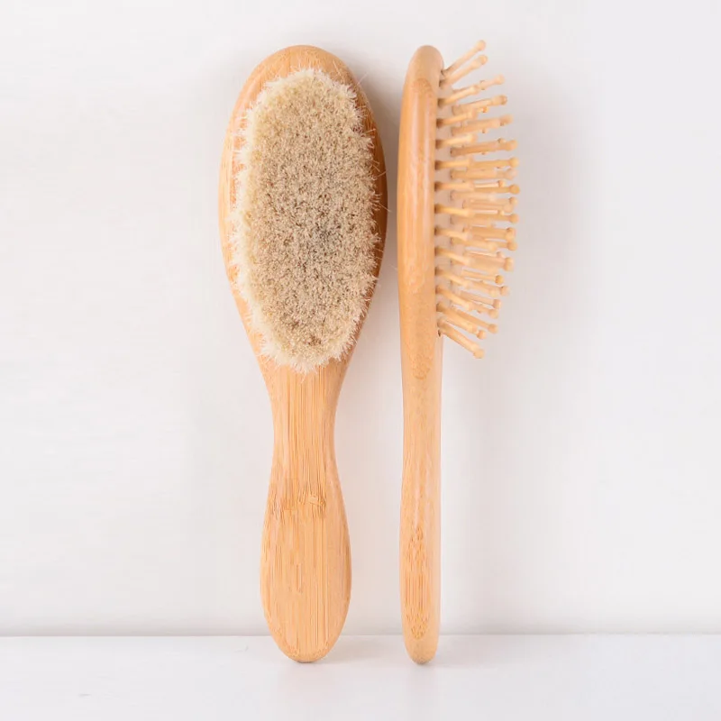 Newborn Baby Hair Comb Sets 2pc Wooden Brush Hair Care Soft Natural Wool Infant Bath Head Massager Brushes For Boys Girls