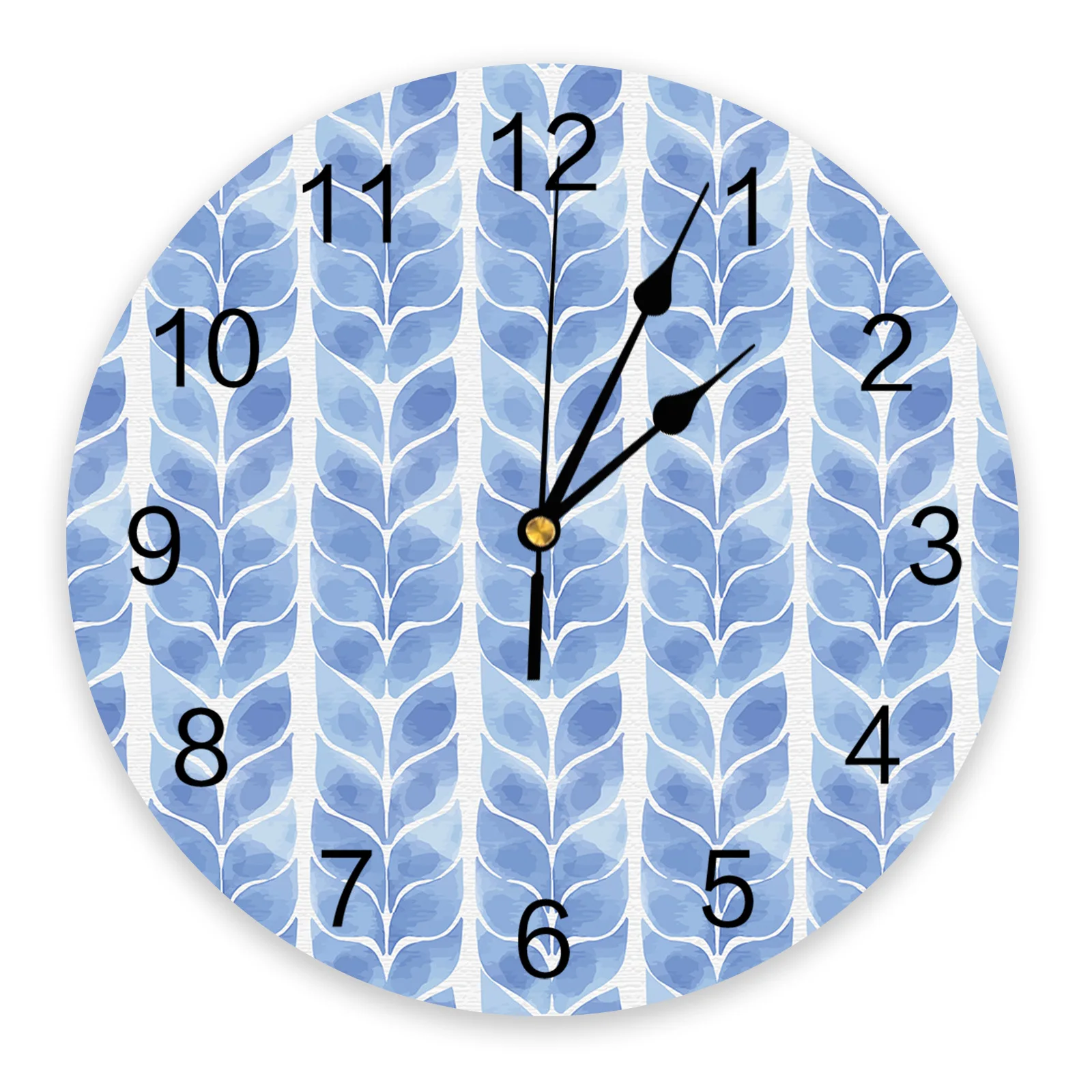 

Watercolor Blue Leaves Wall Clock Bedroom Silent Wall Digital Clock Living Room Decor Wall Clock Modern Design