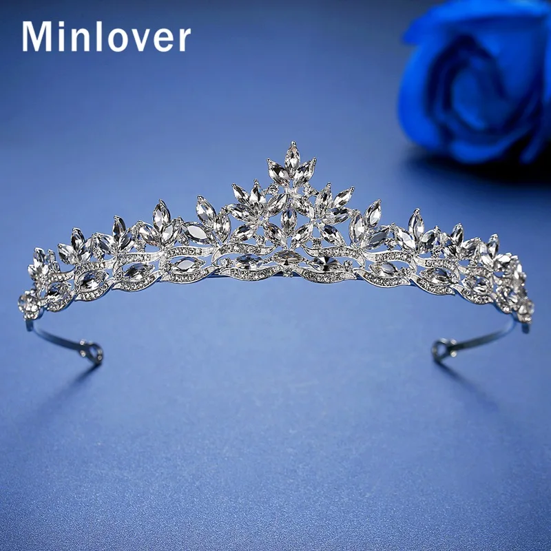Женская диадема с листьями и коронами со сверкающими бриллиантами|Украшения для