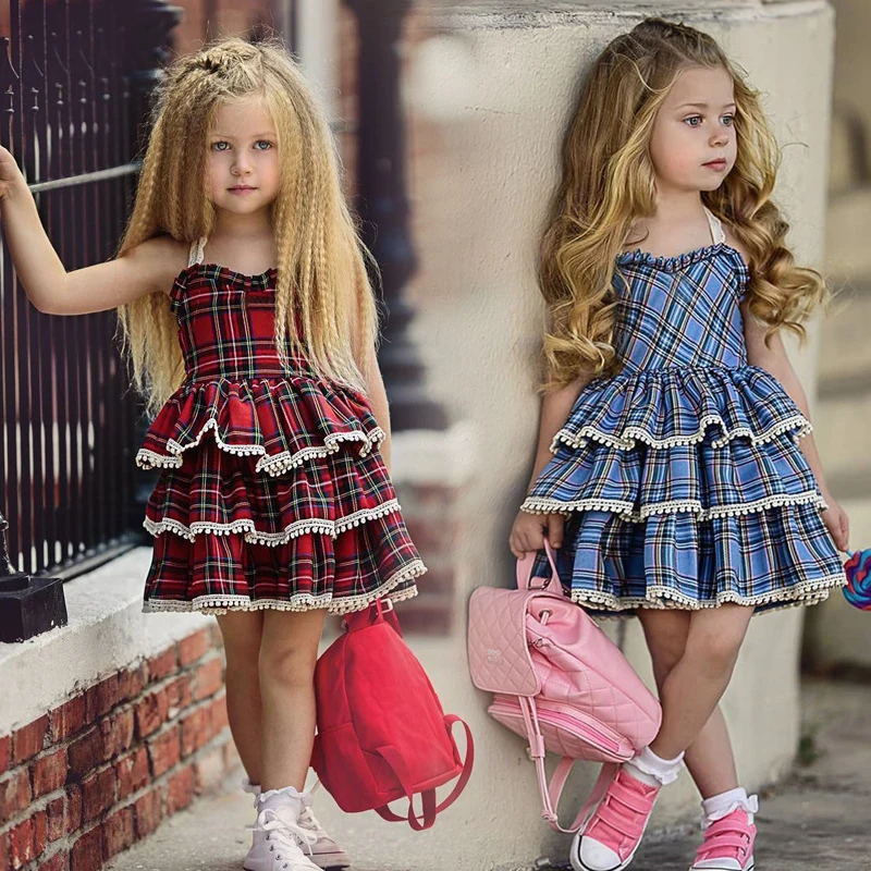 

Baby Girl Dress New Red Plaid Print Tutu Party Camisole Dress Summer Sleeveless Princess Dress Baby Children's Clothing