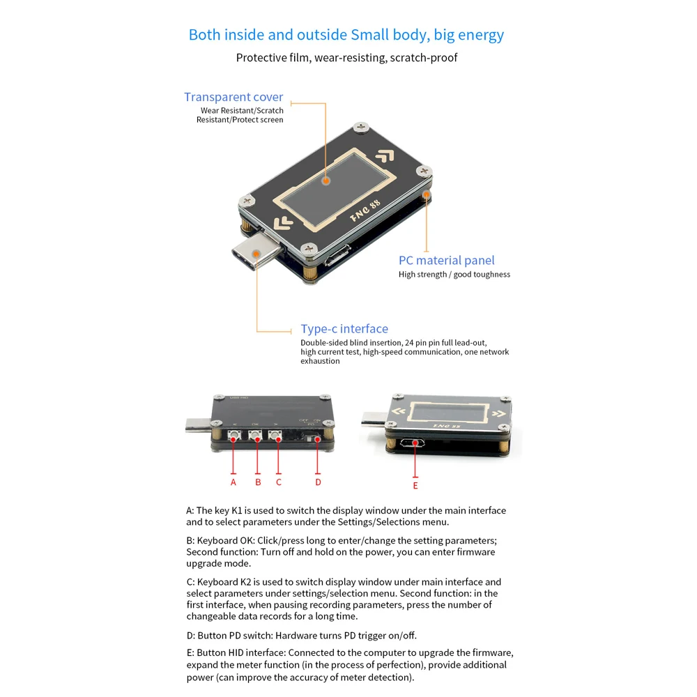 Вольтметр и амперметр FNC88 типа C PD измеритель напряжения с 2 режимами тока