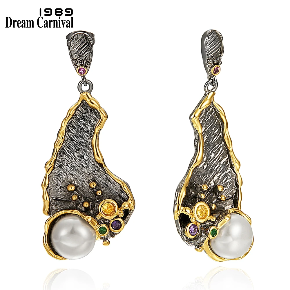 

Женский винтажный большие серьги висюльки DreamCarnival, имитация жемчуга, серьги-капельки с цирконием, новинка 2020, WE3993