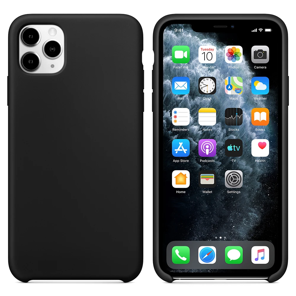 Черный Силиконовый чехол, роскошный тонкий мягкий чехол для IPhone 11 Pro Max, чехол xs max xr x 8 7 6s plus, чехол с логотипом, резиновый противоударный силикагель - Цвет: Черный