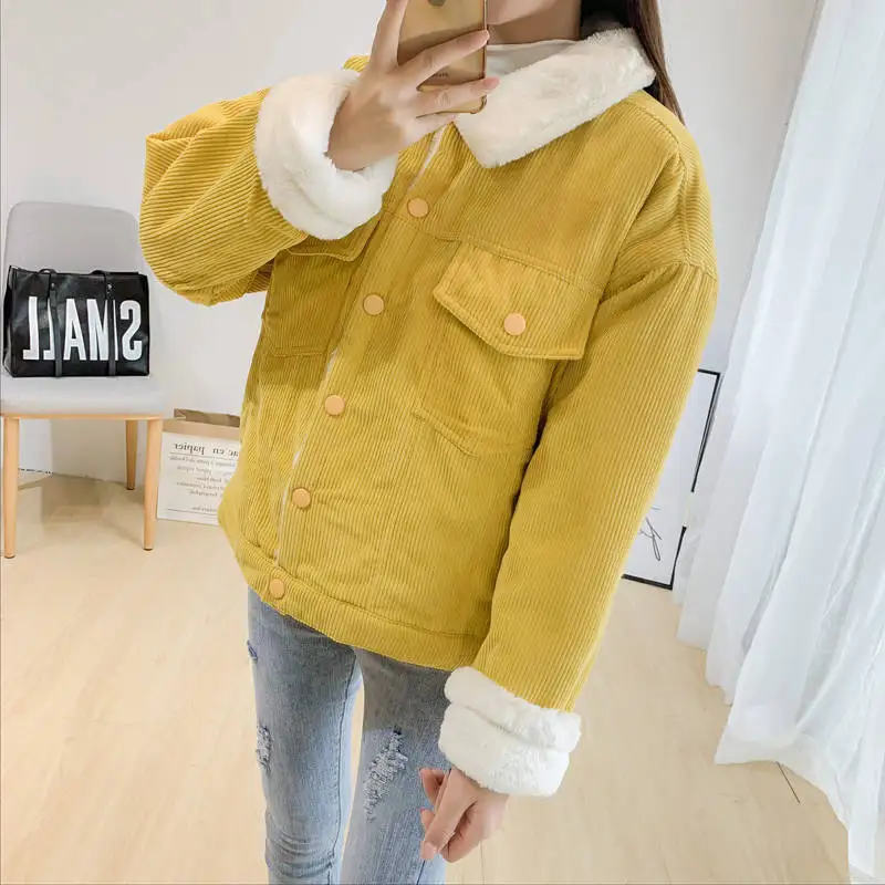 Женская однотонная осенняя куртка с отложным воротником Повседневная зимняя из