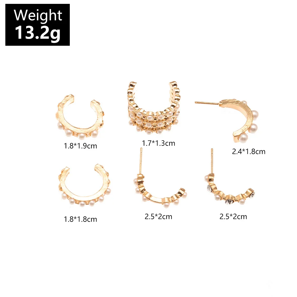 

6pcs/set Trendy Pearl C-shaped Half Circle Crystal Hoop Earrings Set for Women Korean Harajuku Bridal Wedding Statement Jewelry
