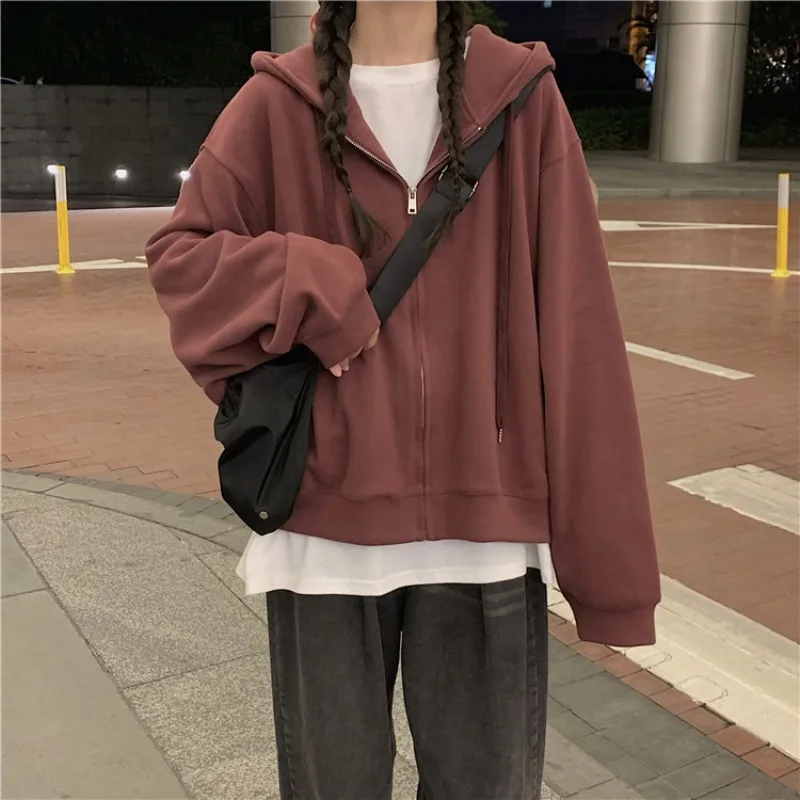 

Hooded Sweater Women's Short Jacket Women's Spring and Autumn Leisure Loose Short Zipper Top Spring New Fashion