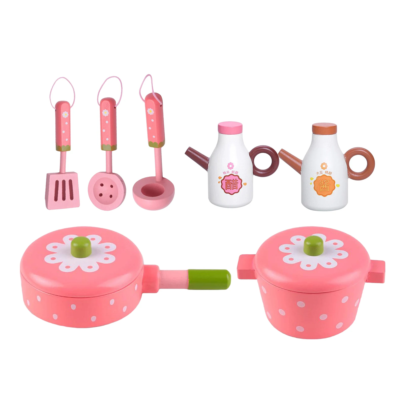 

7PCS/Set Mini Kitchen Pretend Toy Pink Cookware Pot Pan Spatula Spoon Miniature