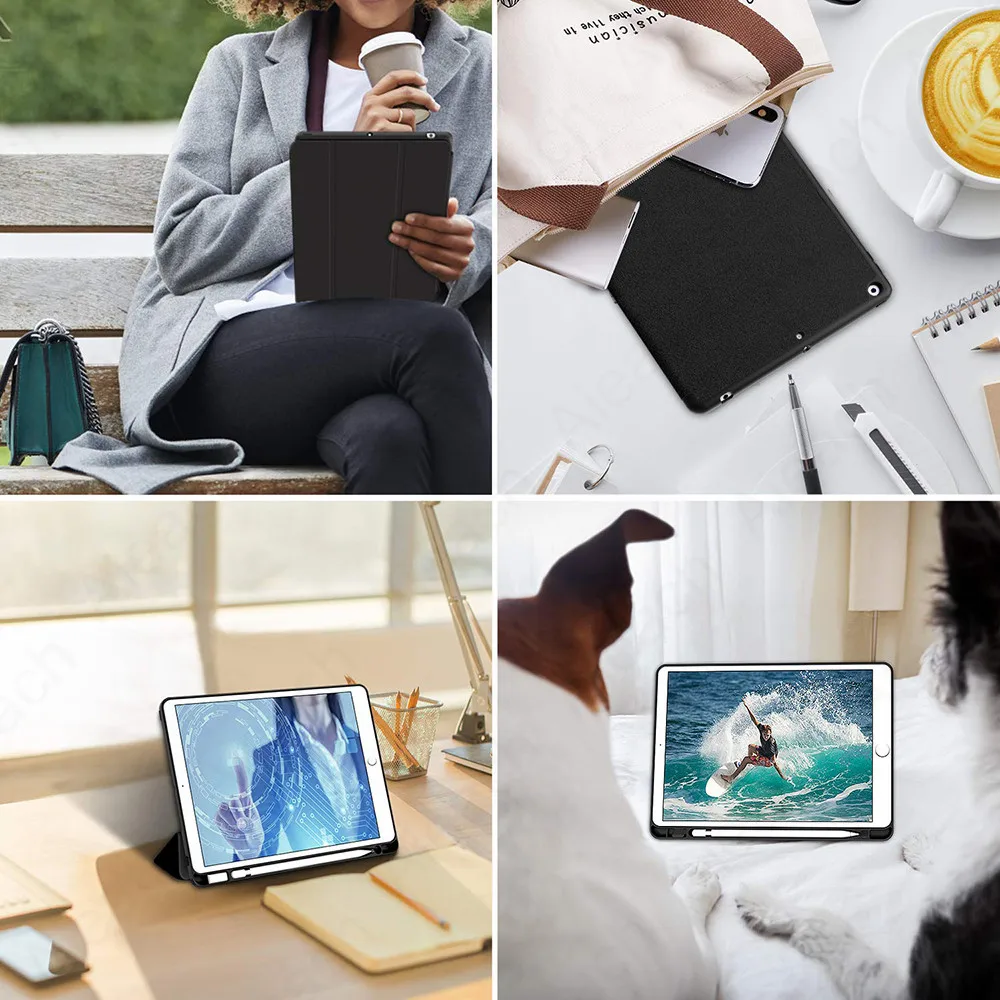 Для iPad 7th 10," Чехол с карандашом держатель ткань Текстура Кожа Мягкий силиконовый чехол для iPad 10,2 чехол Автоматический Режим сна/пробуждения