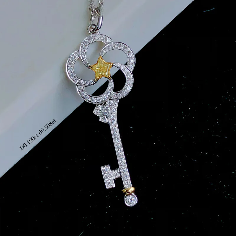 

New Pentagram cut yellow diamond pendant star key necklace Valentine gift