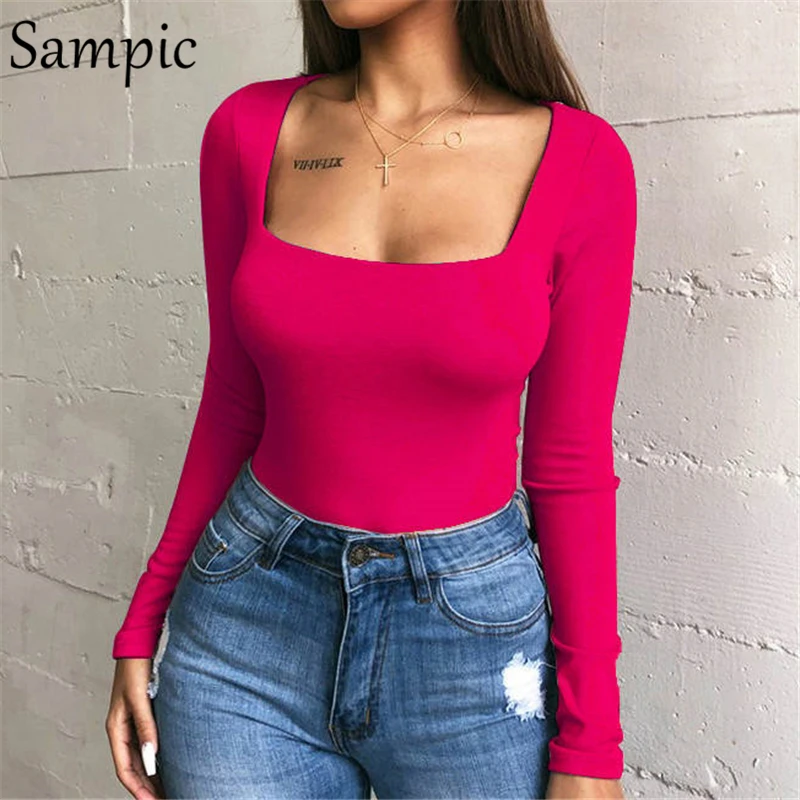 Сексуальное боди Sampic с длинным рукавом повседневное эластичное женское осеннее