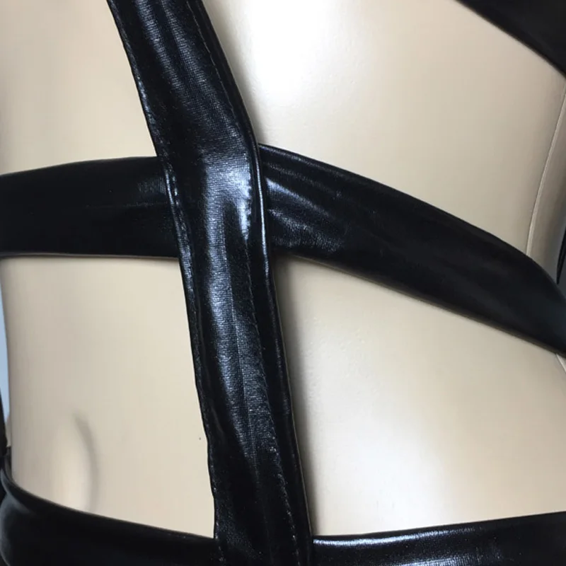 

Women Faux Leather Lingerie Body Harness Cross Bundle Bodysuit Cuff Chain Restraint Maid Bondage Catsuit Erotic Underwear