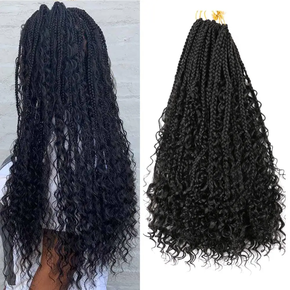 DAIRESS 22" River Crochet Box Braids With Curls Boho Braids 12 Strands Goddess Box Braids Crochet Hair Extensions Curly Ends