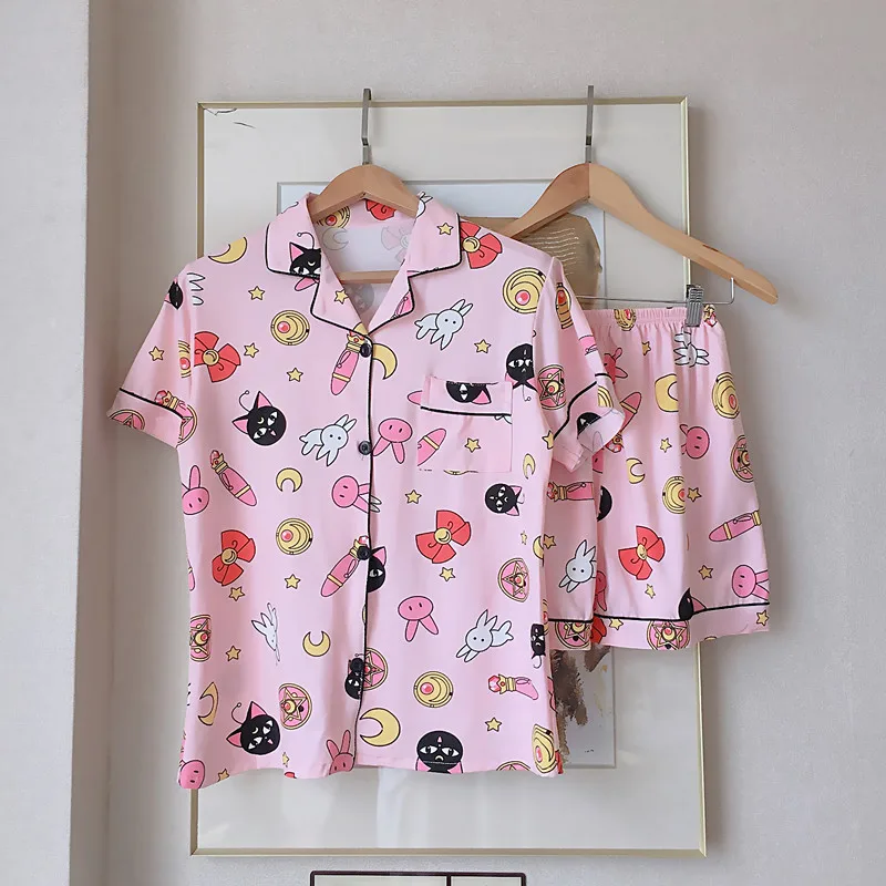 

Seeslim Summer Sleepwear Women Sailor Moon Pyjamas Set Short Sleeve Cartoon Pajama Modal Cute Night Suit Homewear Two Piece Set