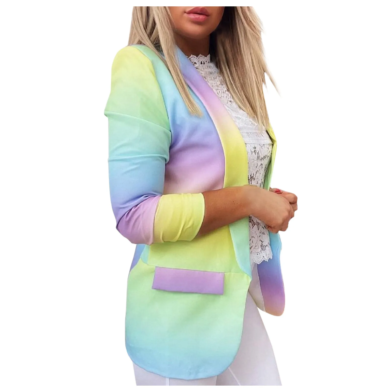 

TELOTUNY Fashion Women Tops 2021 Autumn Tie-dye Gradient Long Sleeve Lapel Jacket Ladies Office Wear Coat Commuting Style