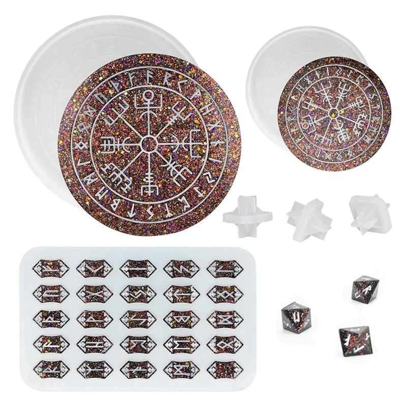 New Rune Set Mold, Divination Runes Resin Mold, Rune Compass Silicone Mold, Rune Coaster Tray Mold, Runes DND Dice Mold