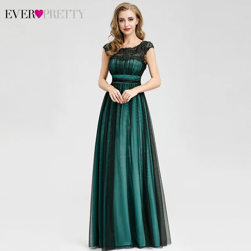 Элегантные вечерние платья, длинные платья Ever Pretty EZ07970DG трапециевидной формы с аппликацией и круглым вырезом, вечерние платья из тюля, Vestido Noche Elegante