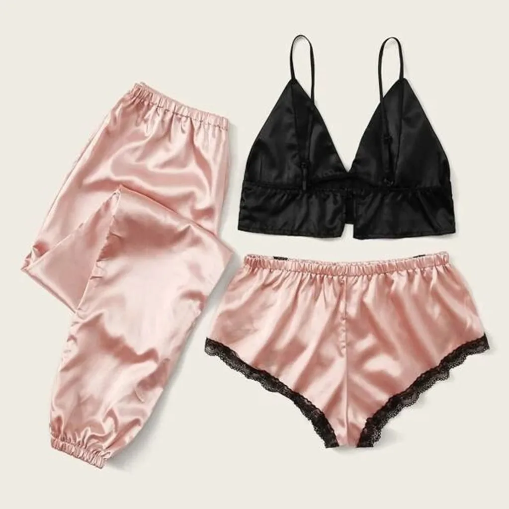 Женский Атласный пижамный комплект из 3 предметов зимний костюм домашняя одежда