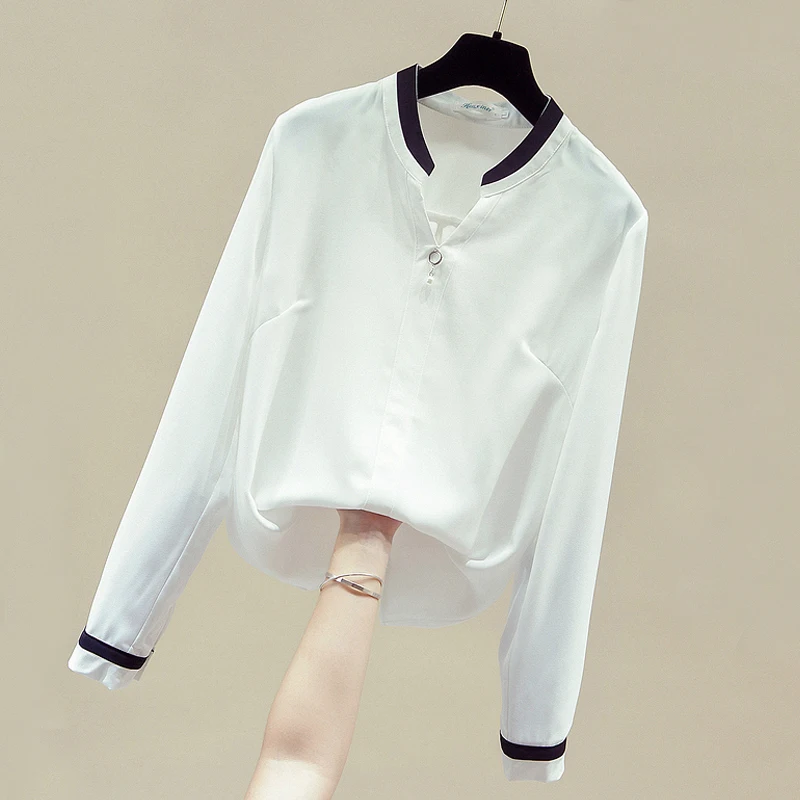 

Long Sleeve V-Neck Office White Blouse Chiffon Blouse Shirt Blouse Women Blusas Mujer De Moda 2021 Womens Tops And Blouses D874