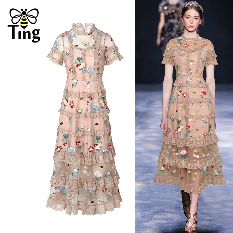 Женское вечернее платье миди Tingfly модельное дизайнерское винтажное с вышивкой