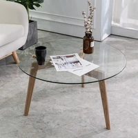 creative mirror round table tempered glass coffee table sofa side end table with solid wood legs larger table 80x45cm