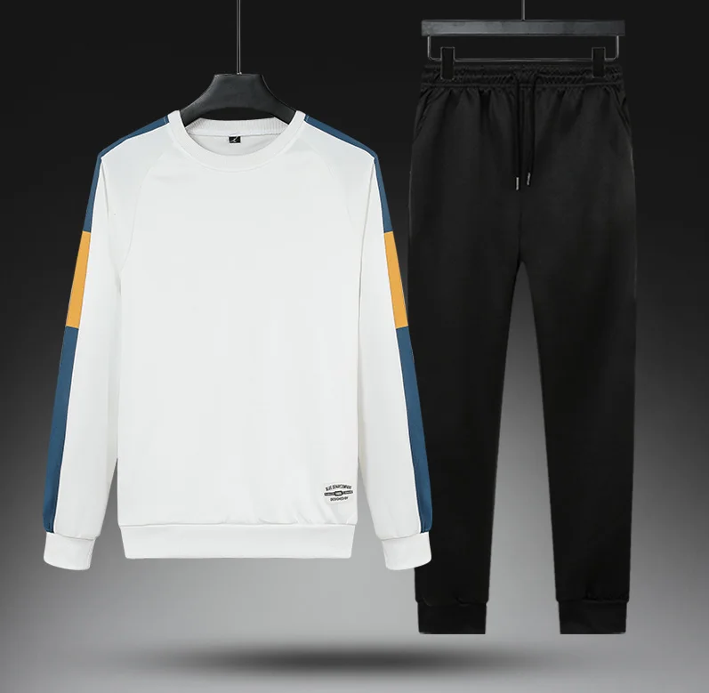

New Men Set Solid Patchwork 2021 Autumn Men's Sportswear Tracksuits Hoodies+Pants 2PCS Sets Hip Hop Streetwear Loose Sweatsuit