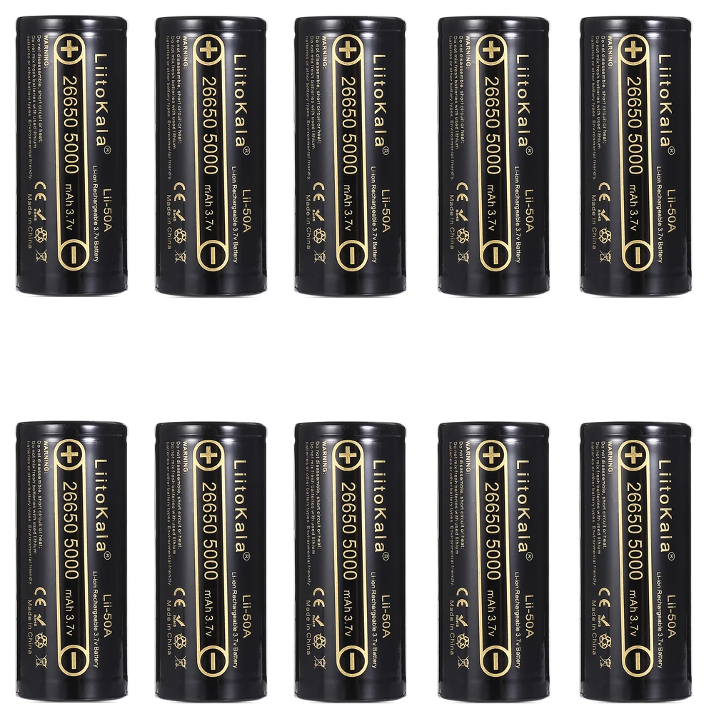 10 batteries Liitokala lii-50A 5000mAh литиевая аккумуляторная батарея 26650 INR26650 20A фонарик/Аккумуляторы для микрофона - Цвет: 10 batteries