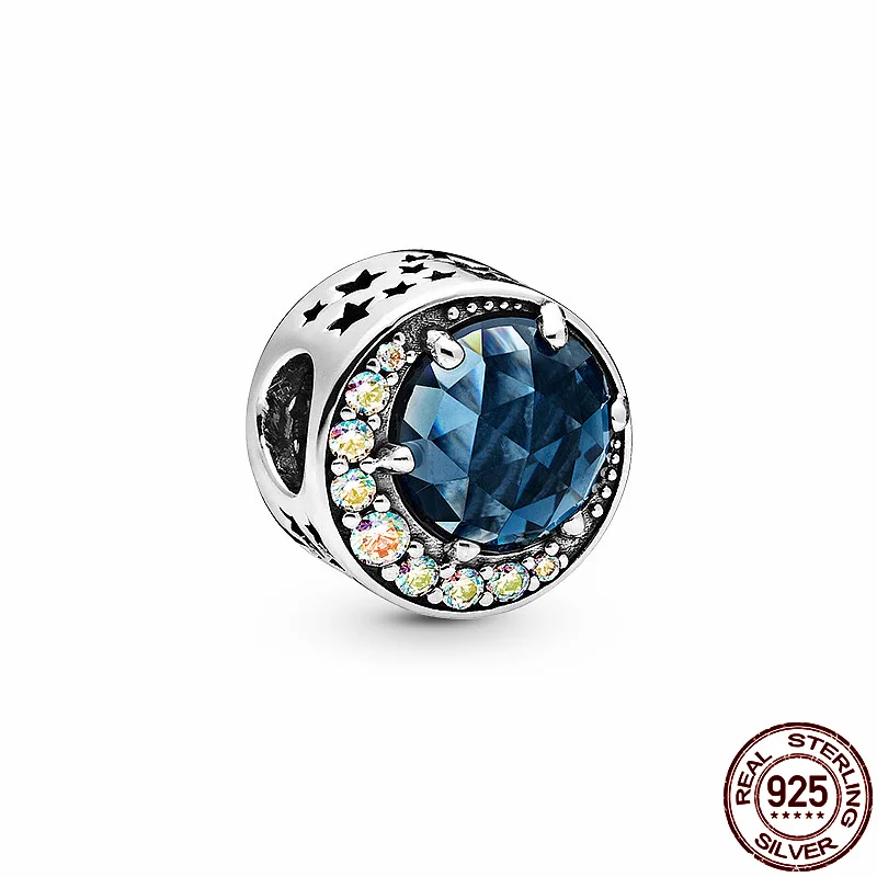 

925 Sterling Silver Blue Star Flower Carving Night Sky Fit Original 3mm Bracelet& Bangle Making Fashion DIY Jewelry For Women