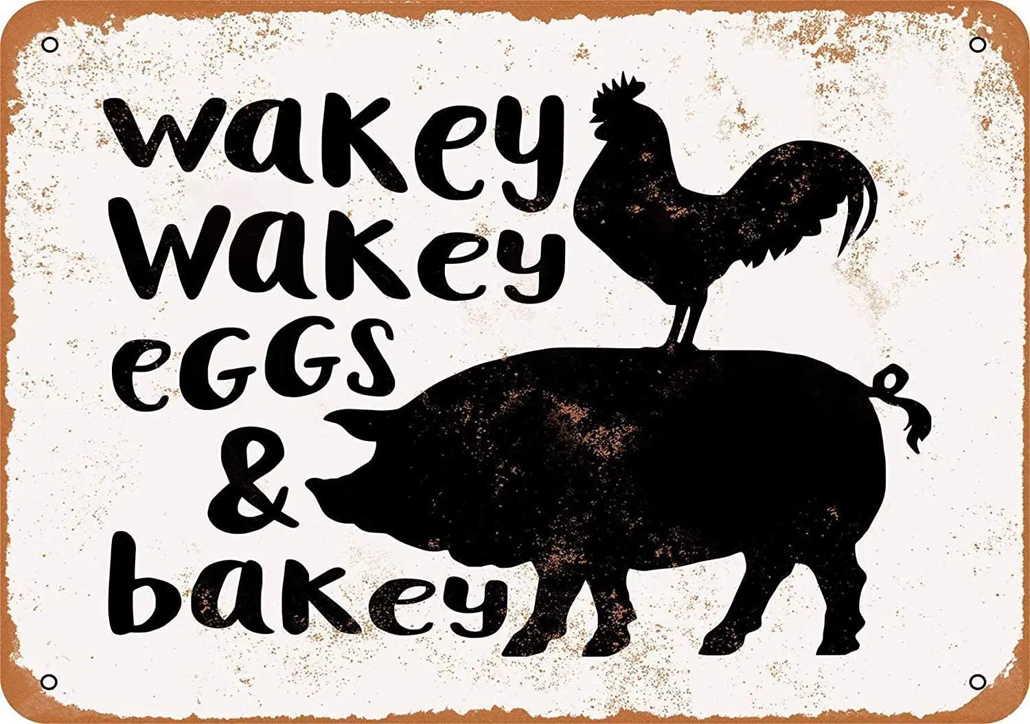 

Bidesign 8 x 12 Metal Sign - Vintage Look Wakey Wakey Eggs and Bakey