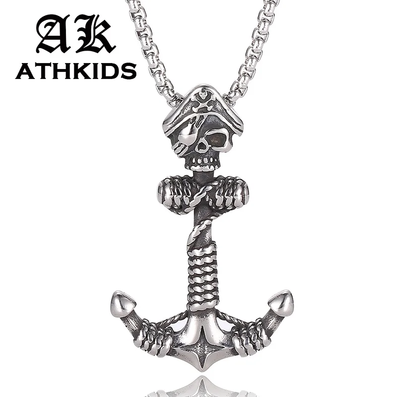 Винтажное ожерелье с подвеской в виде черепа якоря шкипера для мужчин из