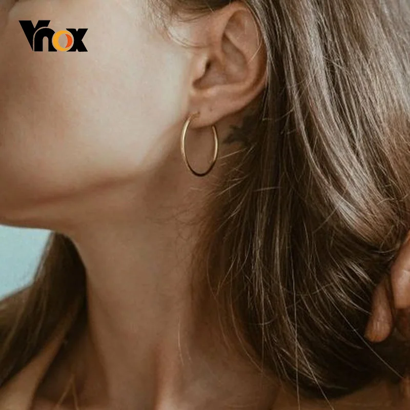 

Vnox Simple Women Hoop Earrings,Gold Color Irregular Surface Stainless Steel Circle,Minimalist Lady Ear Jewelry