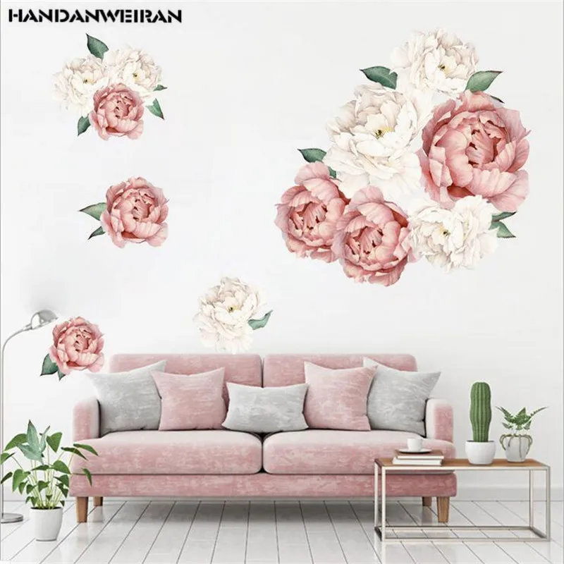 

1pcs Peony Flower Series Wall Stickers Rose Blossoming Pink Peony Decal Vinyl Girl Room Poster Home Decoration 40 * 60CM