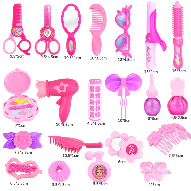 

24-32PCS Pretend Play Kid Make Up Pink Makeup Set Princess Hairdressing Simulation Plastic Toy For Girls Dressing Cosmetic