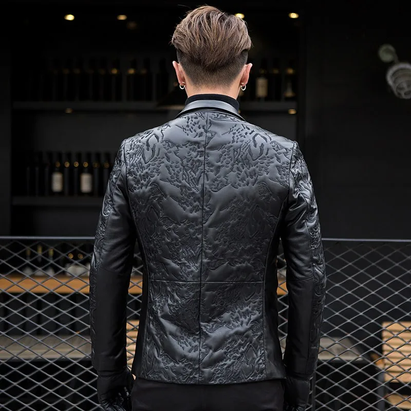 Роскошная мужская деловая куртка из натуральной овечьей кожи приталенный