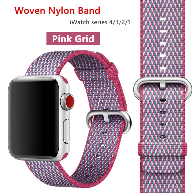 pink grid Нейлоновый ремешок для apple watch band 42 мм 38 мм iWatch 4 Band 44 мм 40 мм браслет ремень Спортивная петля ремешок для apple watch 4 3 2 1 - Цвет ремешка: pink grid
