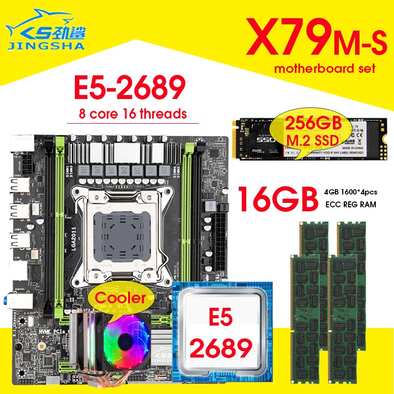 Billig X79 Motherboard LGA2011 E5 2689 CPU 4 Stücke X 4GB = 16GB DDR3 1600Mhz 12800 ECC REG Speicher Set Combos 256GB M.2 SSD Mit Kühler