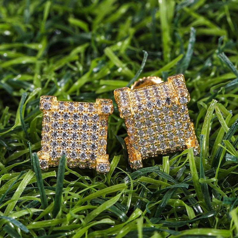 Хип хоп CZ Циркон микро полностью вымощенные Стразы квадратное Bling Iced Out Золотая