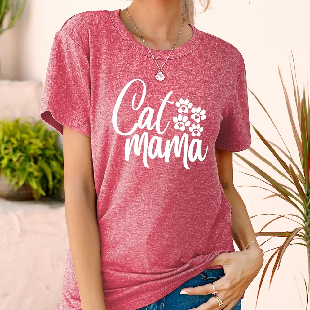 

Korean Leisure Simple Style Female Tops Casual Fashion Cat Mama Letter Print T-shirt Ladies Comfortable Clothing Novel Regular