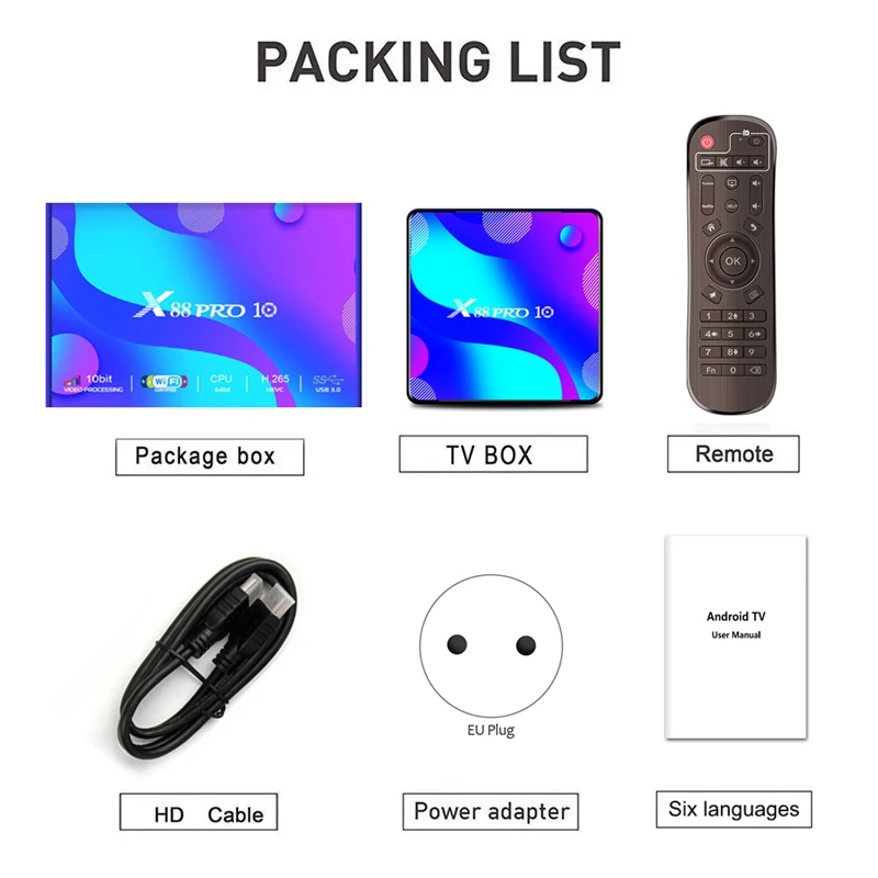 

X88 PRO 10 Android 10.0 Smart TV Box UHD 4K Media Player RK3318 4GB/64GB 2.4G/5G Dual-Band WiFi BT4.0