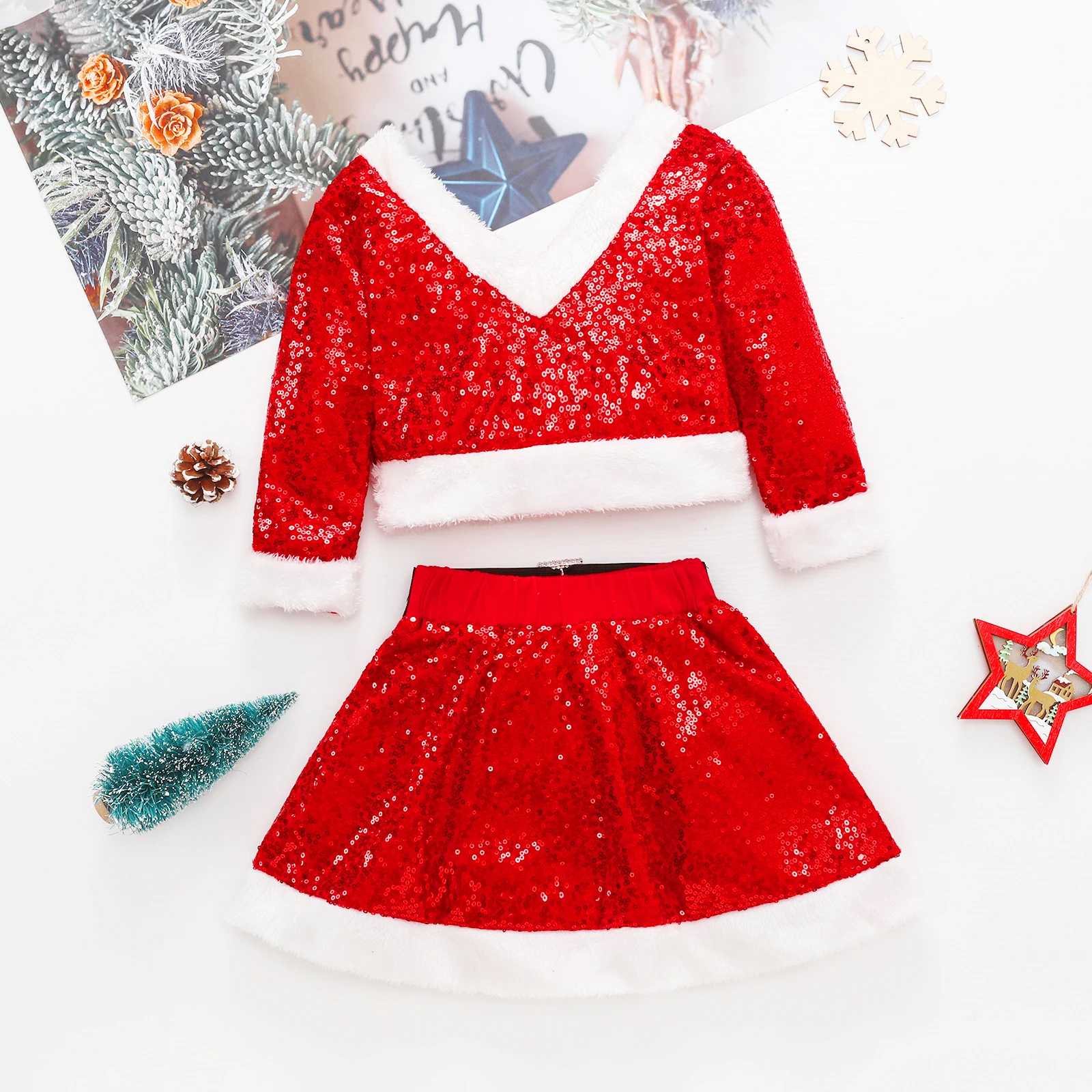Осенний Рождественский наряд для девочек Citgeett топы с длинным рукавом и блестками