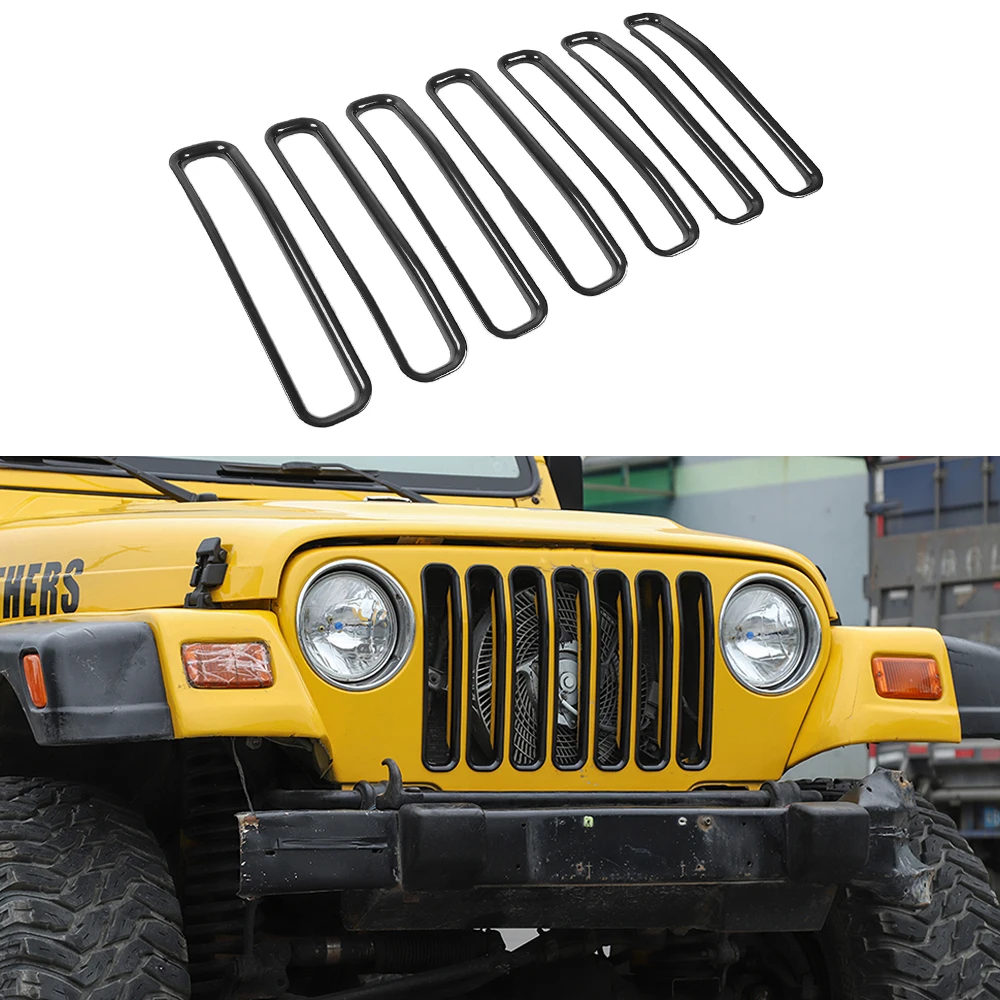 

Передняя накладка на гриль, декоративная накладка для Jeep Wrangler TJ 1997-2003 2004 2005 2006, внешние аксессуары для автомобиля, черный АБС