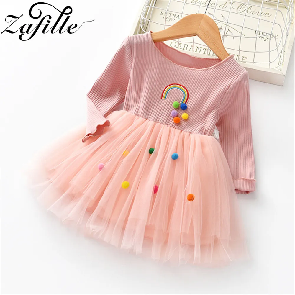 ZAFILLE радужной расцветки для девочек детское вечернее платье из хлопка с длинными