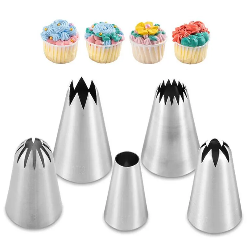

5Pcs Cakes Decoration Set Cookies Supplies Russian Icing Piping Pastry Nozzle Stainless Steel Kitchen Gadgets Fondant Decor