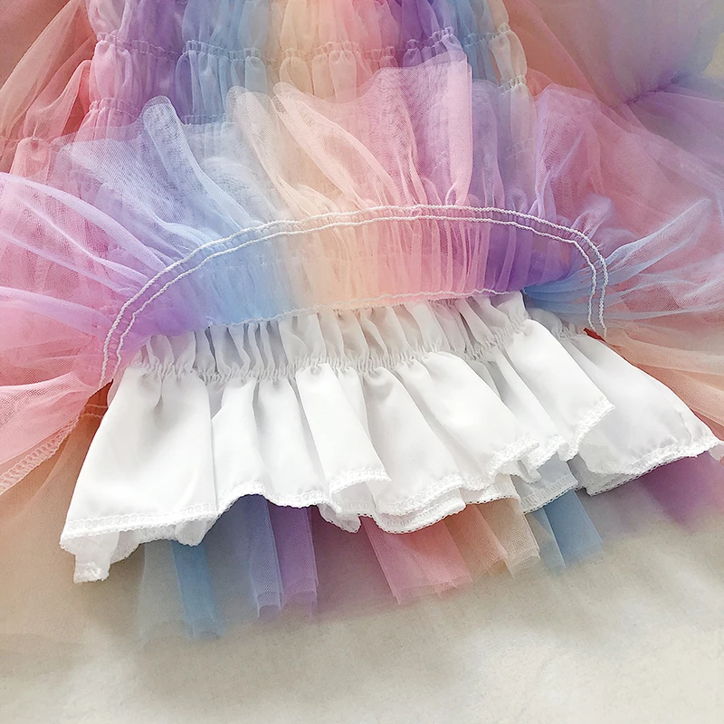 

Shirts women Rainbow Ruffles Puff Sleeve Korean fashion Chic Trendy Slim Mesh Half sleeve Crop Top women Shirts