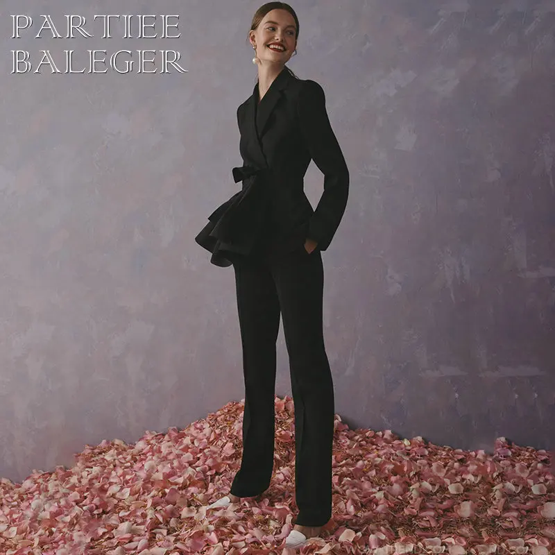 PB Бесплатная доставка 2020 Новый женский черный комплект из 2 предметов