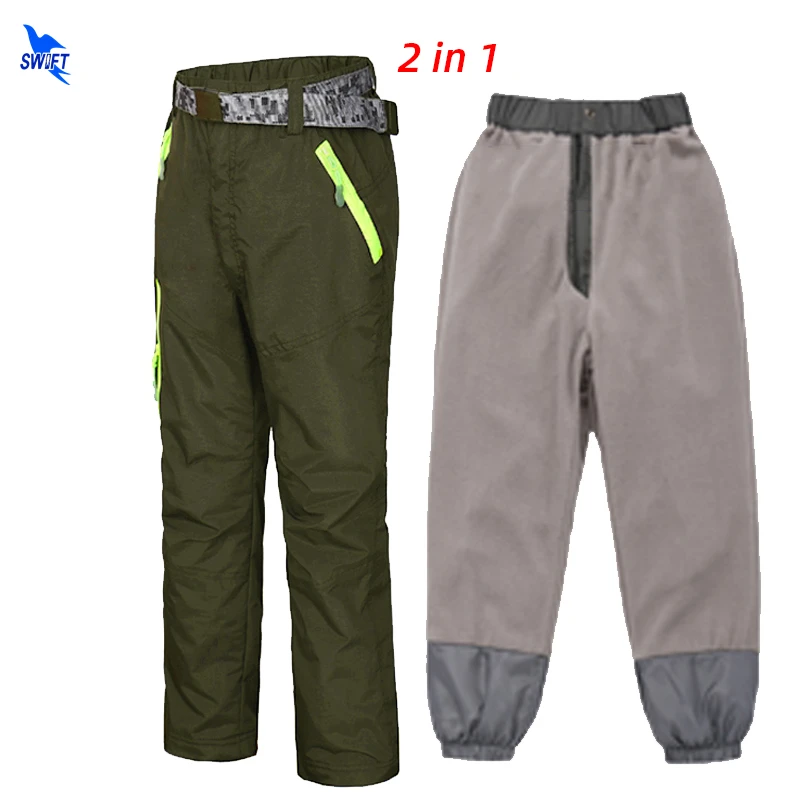 

Customize Kids Detachable Fleece Liner Winter Warm Hiking Pants Boy Girl Waterproof Skiing Trousers Campping 2 In 1 Outdoor Wear