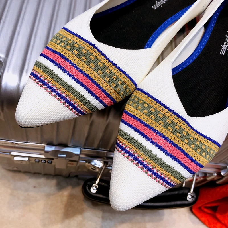 Туфли-лодочки женские трикотажные летние с острым носком дышащие