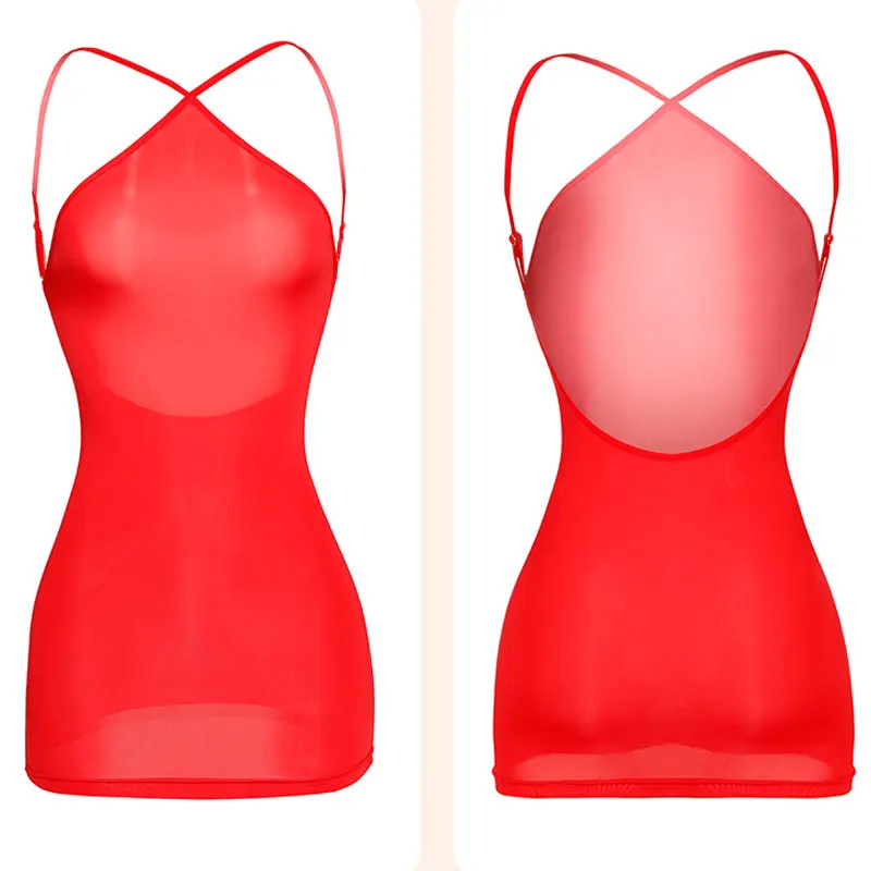 Sexy Strap Bandage Backless Tight Pencil Dress Ice Silk Smooth Transparent Micro Mini Cute With G-String Bodydoll | Тематическая