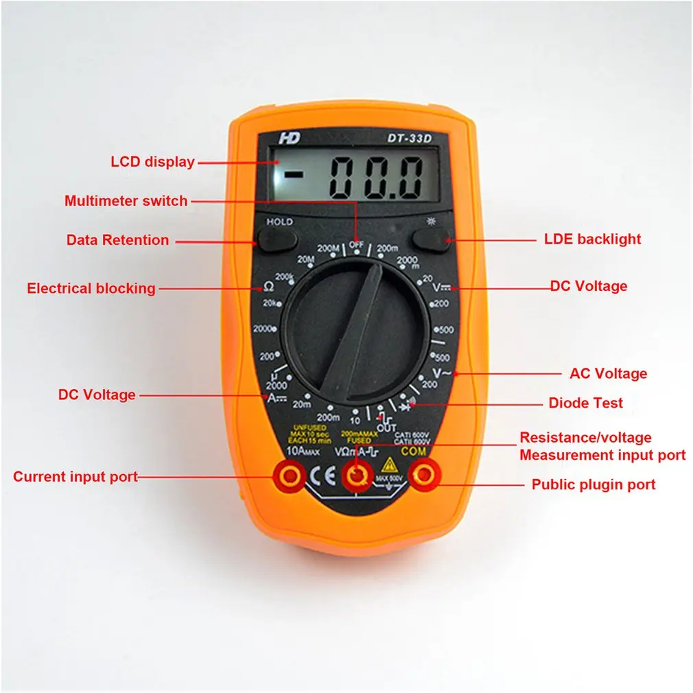 DT33D Ручной цифровой мультиметр 199 отсчетов Вольтметр переменного/постоянного