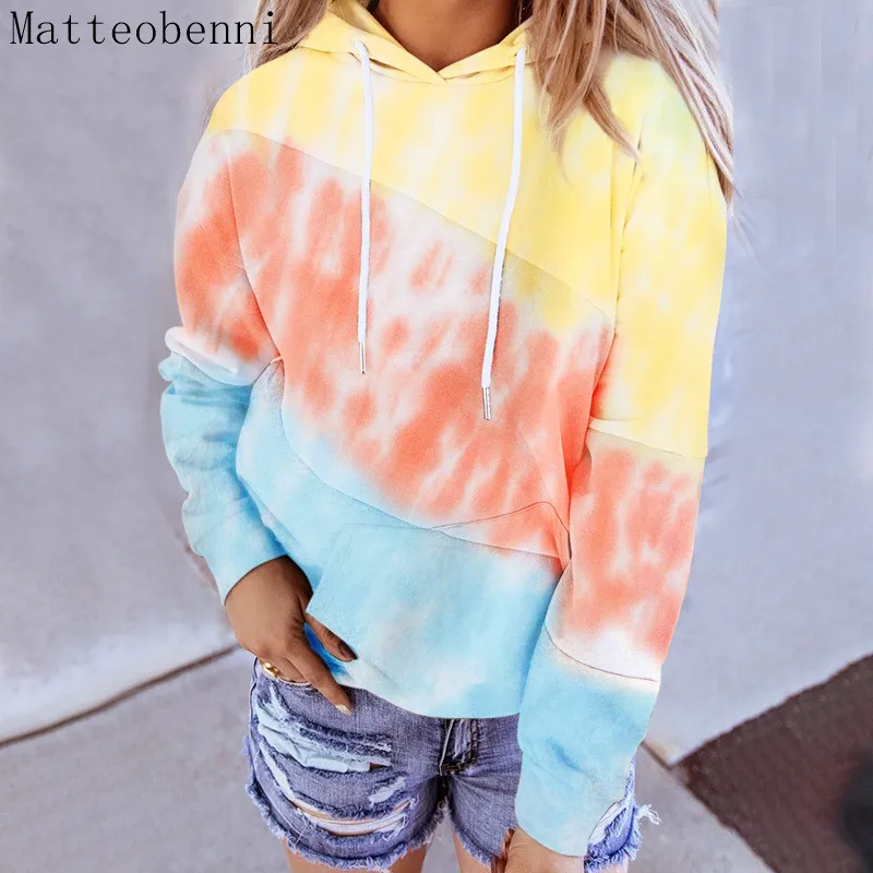 Градиентные Лоскутные толстовки осенне зимние женские Harajuku с капюшоном Розовый