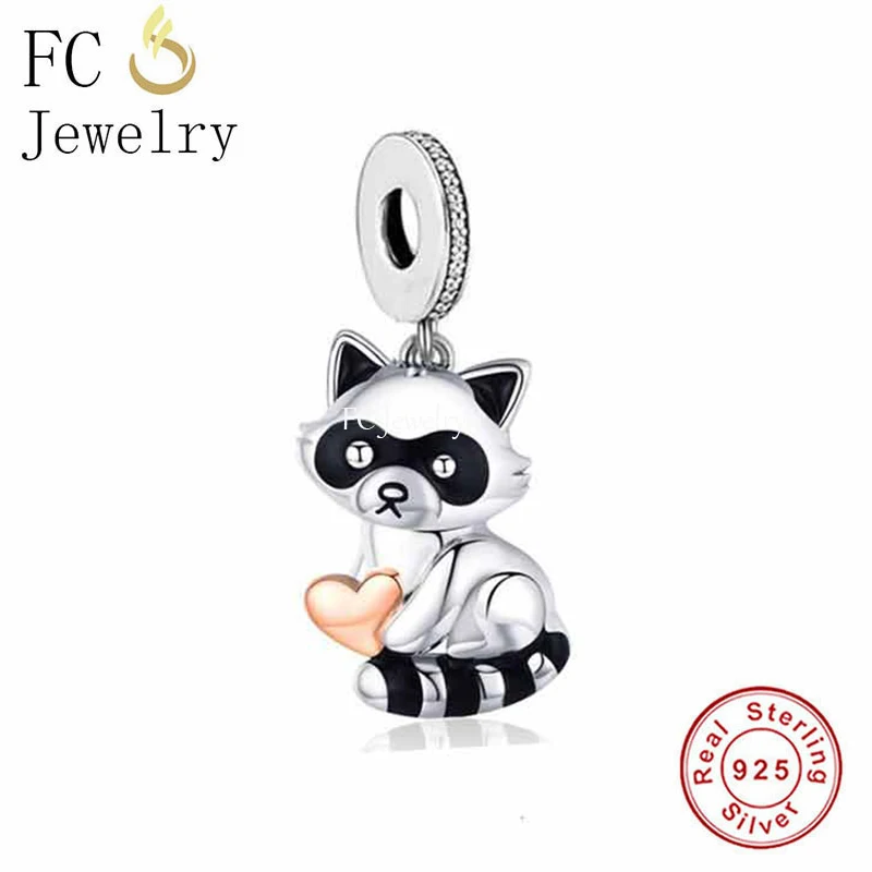 

FC ювелирные изделия Подходит для оригинального браслета Pandora Настоящее серебро 925 пробы енот кошка объятия; Сердце Bead для изготовления женс...